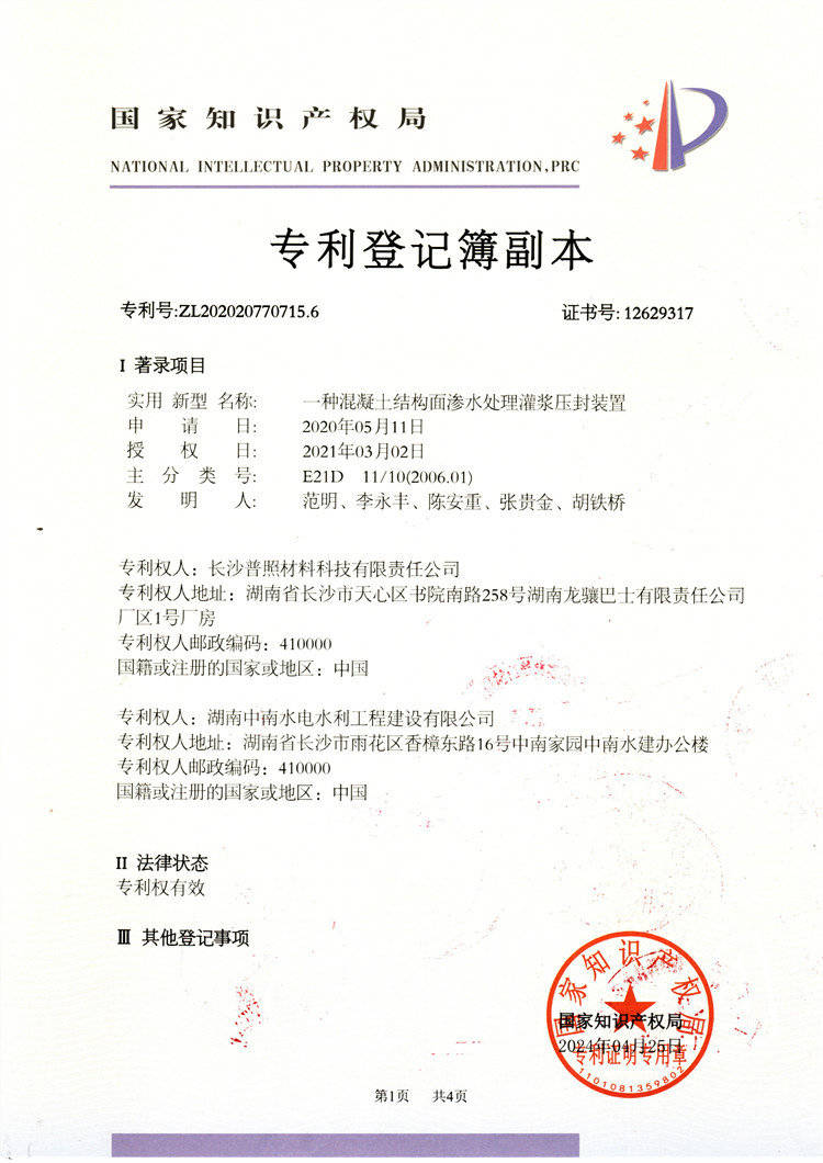 一種混凝土結(jié)構(gòu)面滲水處理灌漿壓封裝置